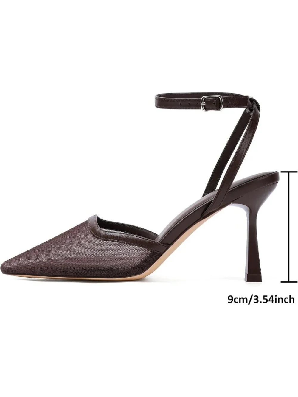 Women's Chocolate Mesh Elegant Closed Pointed Toe Strappy Stiletto Pumps Shoes